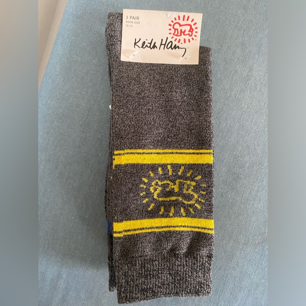 New Lot Of 3 Keith Haring New York Artist Graffiti Men Socks 10-13
